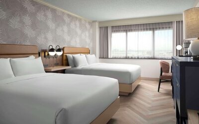 Day use twin room with work desk and natural light at Sonesta Los Angeles Airport LAX.