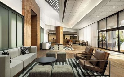 Lobby lounge and workspace, perfect for coworking at Sonesta Los Angeles Airport LAX.