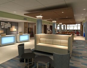 Lobby lounge perfect for coworking at Holiday Inn Express & Suites Bensenville - O'Hare.