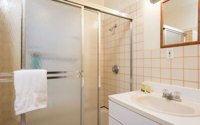 Private guest bathroom with shower at The Farrington Inn.
