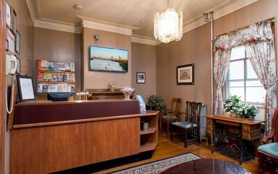 Reception with lounge seating at The Farrington Inn.