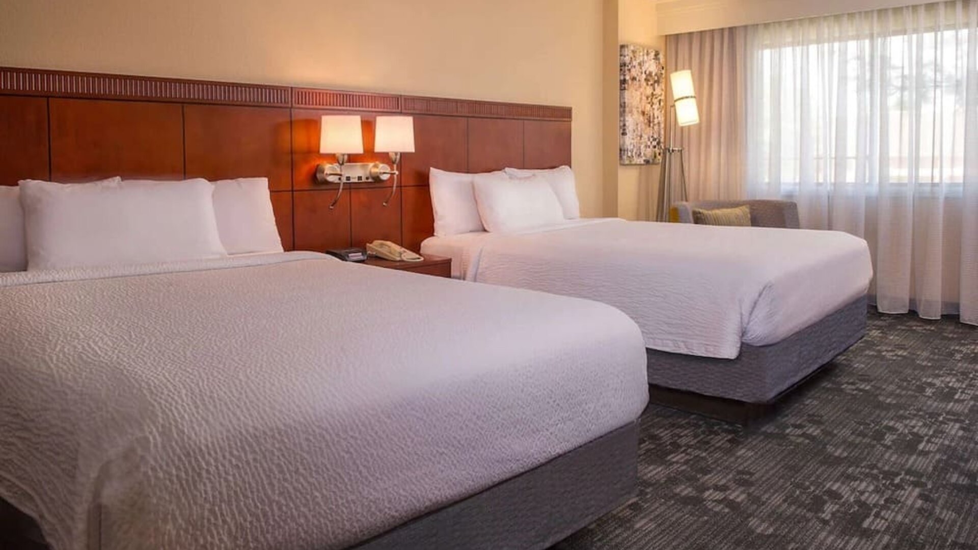 Bright and spacious day use twin room at Sonesta Select Charlotte University Research Park.