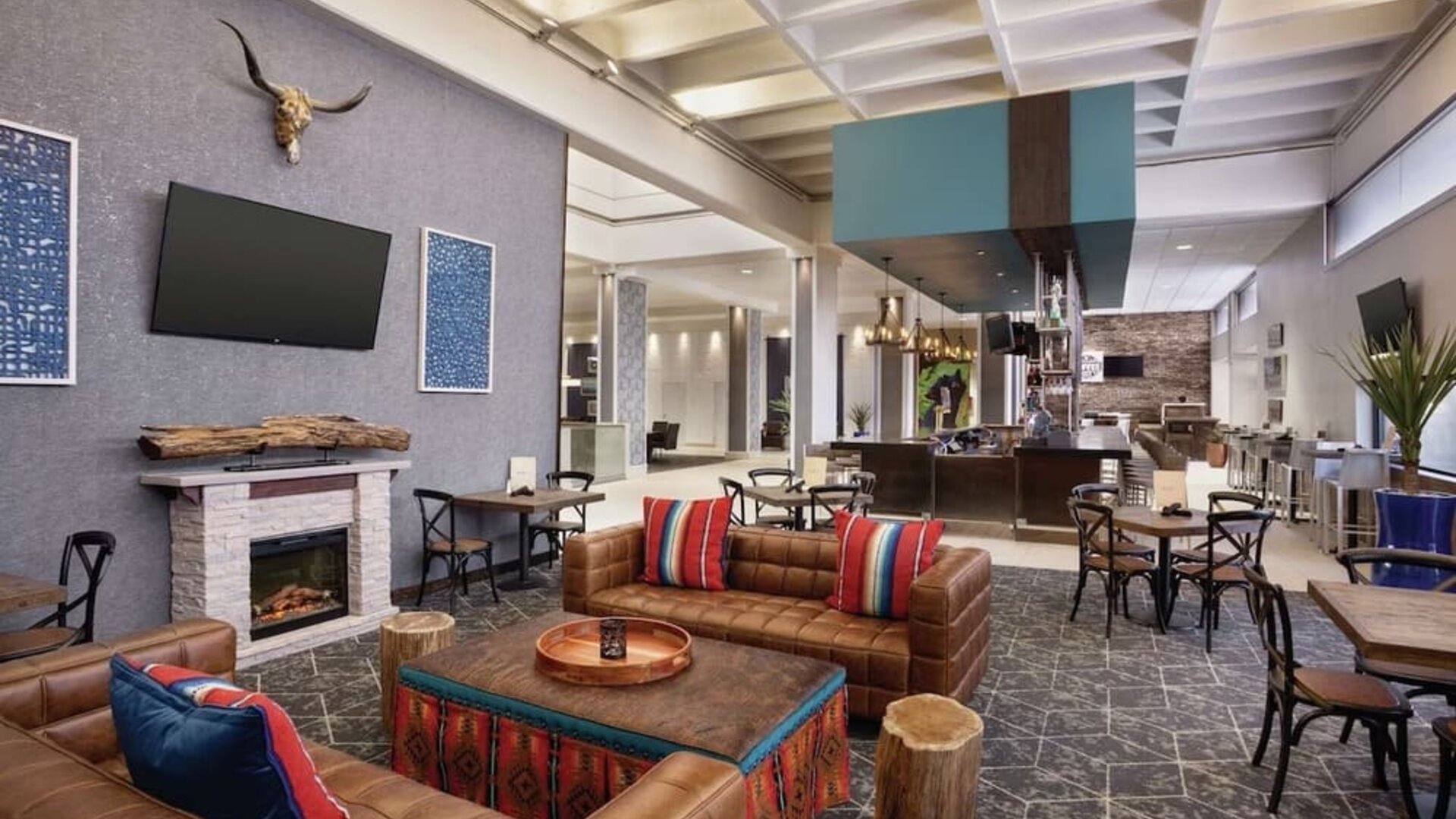 Lobby and coworking lounge at DoubleTree By Hilton Albuquerque.