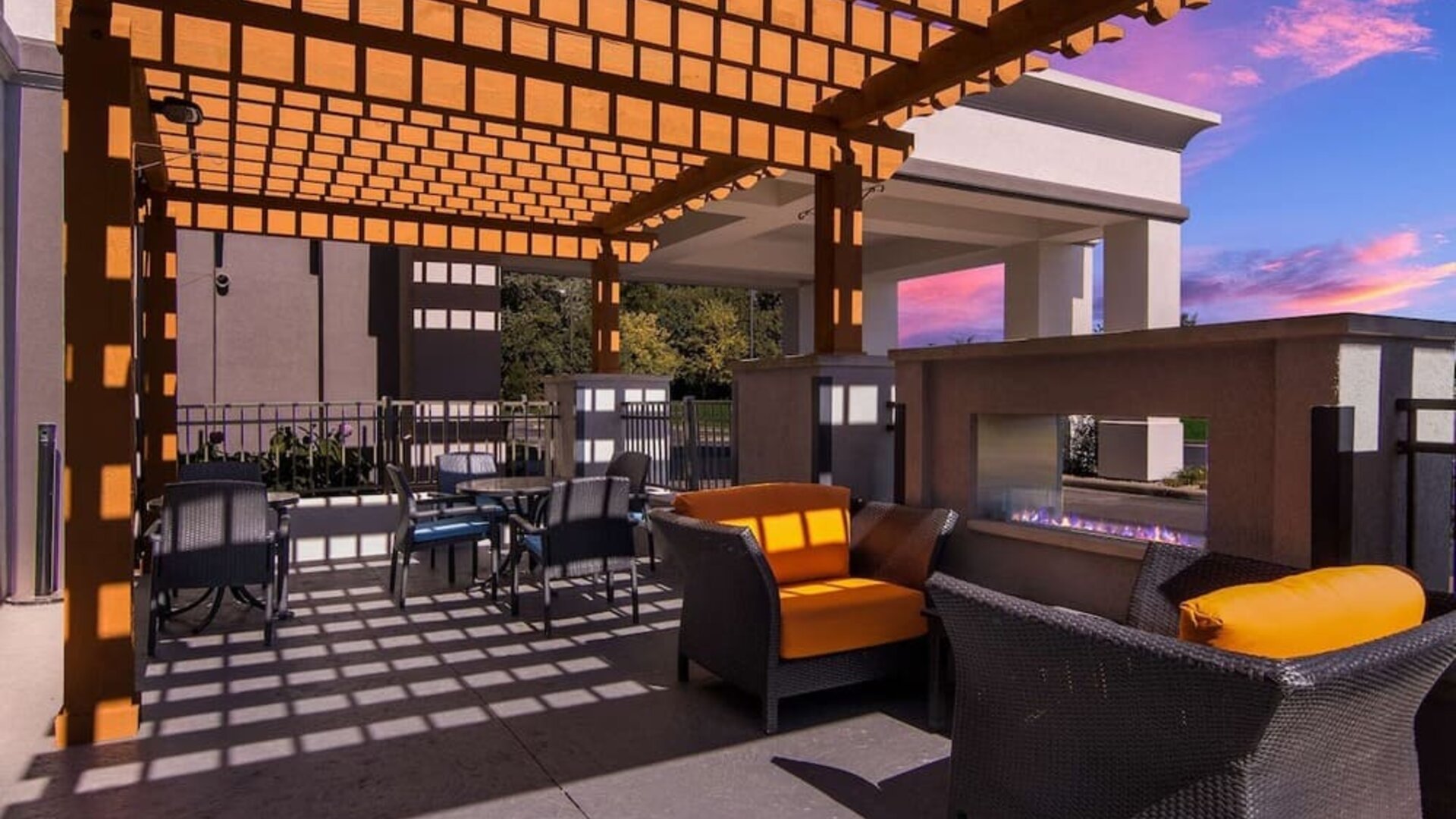 Beautiful outdoor terrace perfect as workspace at Hampton Inn & Suites Schererville.