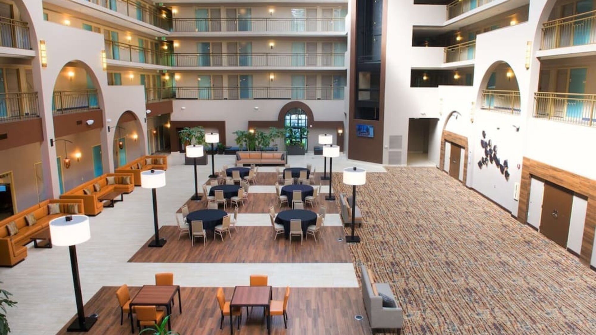 Spacious lounge area ideal for coworking at Embassy Suites By Hilton Seattle-North-Lynnwood.