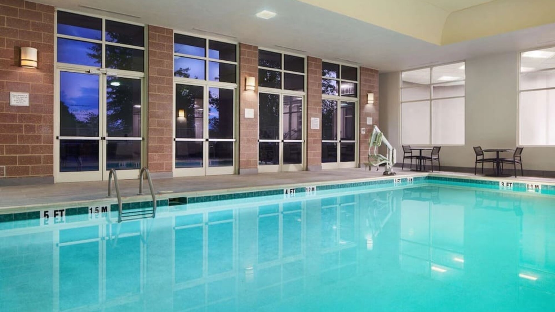 Refreshing indoor pool at Hilton Charlotte Airport.
