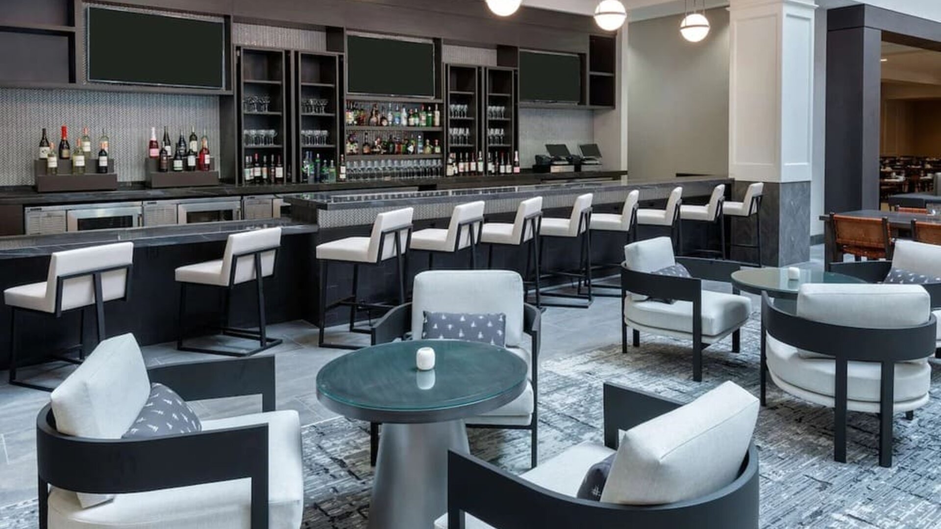 Hotel bar at Hilton Charlotte Airport.
