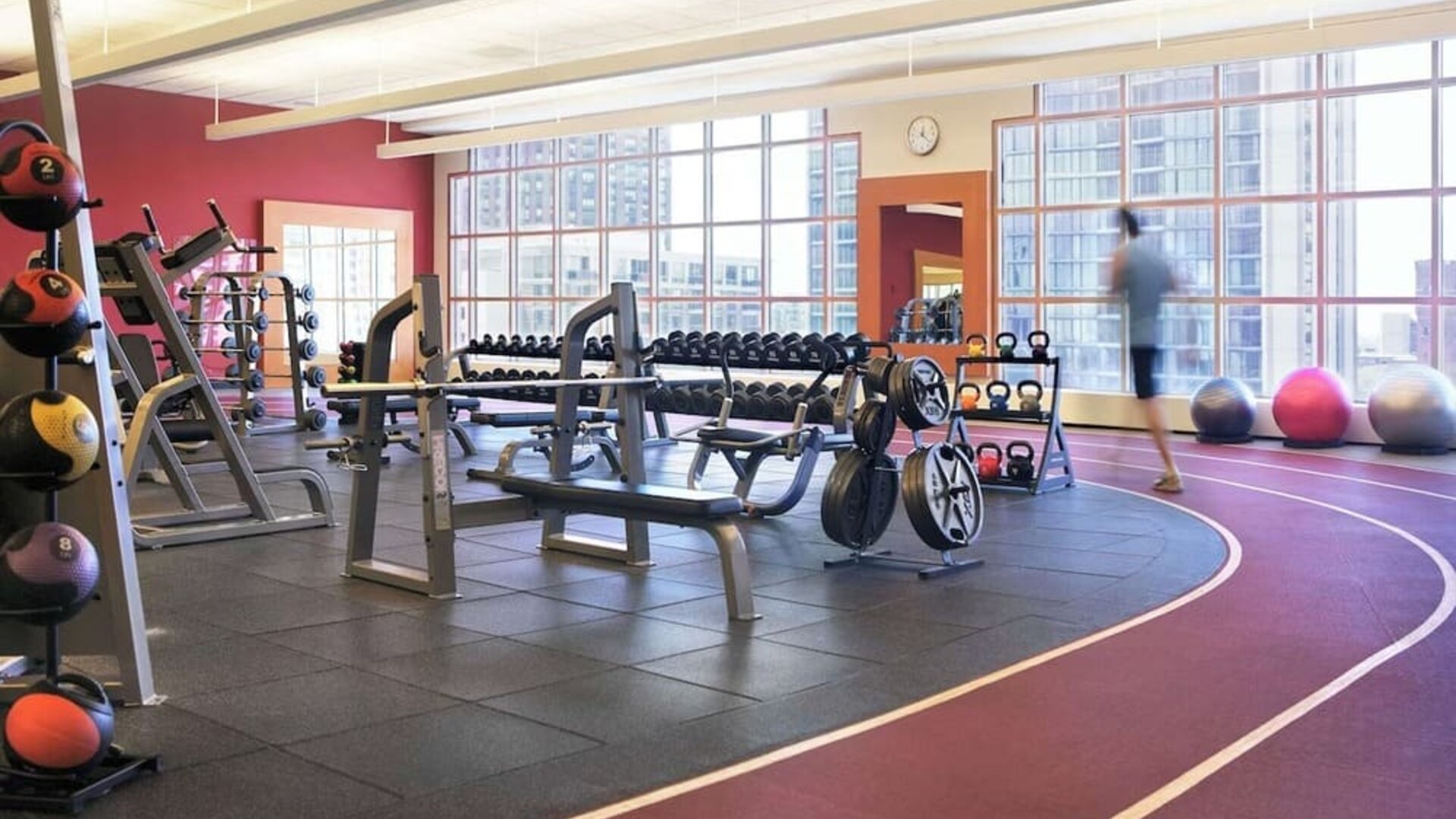 Fully-equipped fitness center at Hilton Chicago.