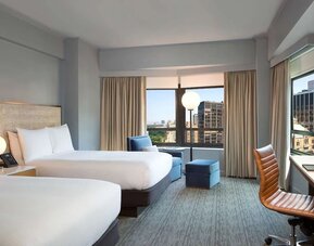 Day use twin room with work desk at New York Hilton Midtown.