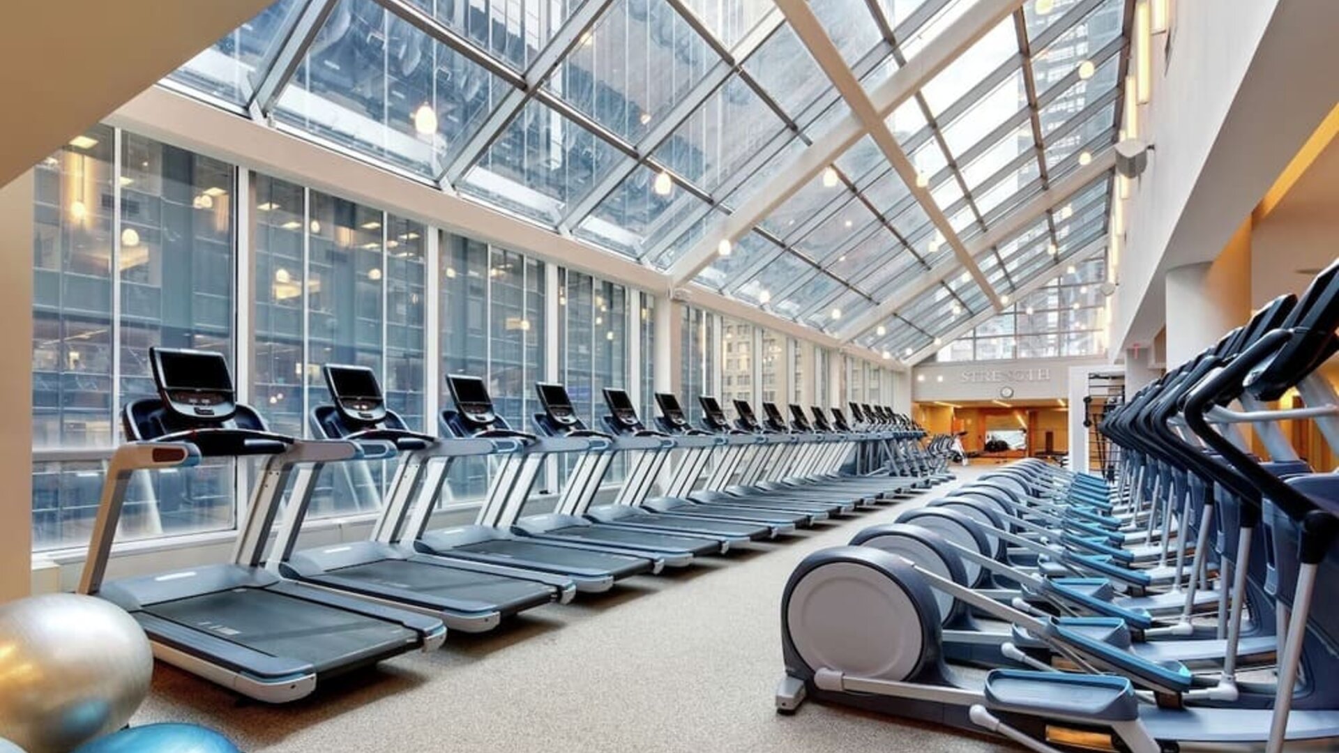 Fully equipped fitness center at New York Hilton Midtown.
