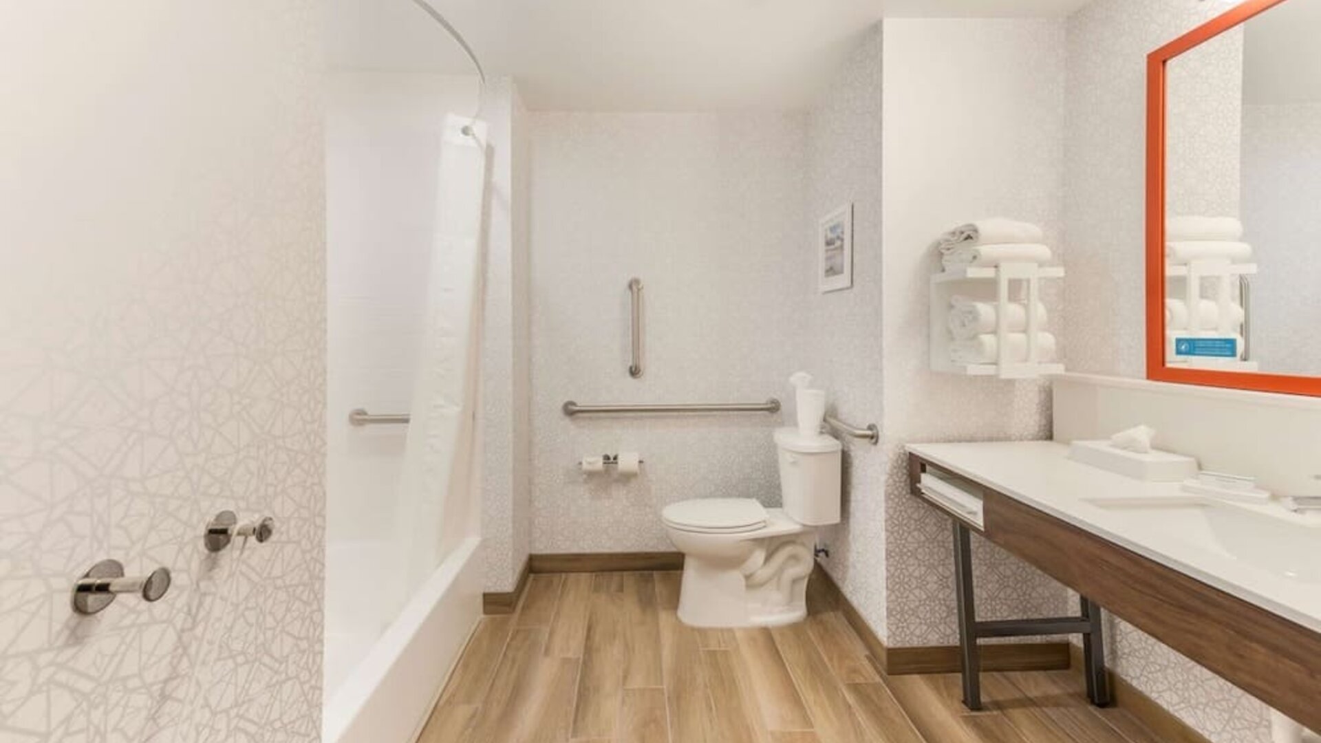 Private guest bathroom at Hampton Inn & Suites Benton Harbor.