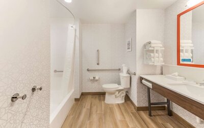 Private guest bathroom at Hampton Inn & Suites Benton Harbor.