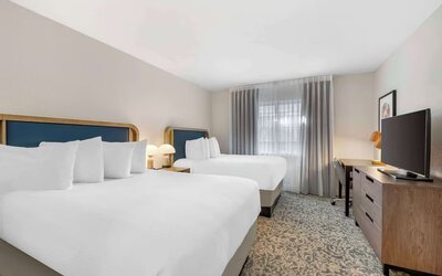 Day use twin room with work desk at Sonesta ES Suites Dulles Airport.