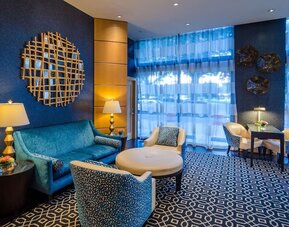 Lobby and coworking lounge at Beacon Hotel.