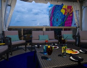 Furniture in rooftop perfect for coworking at Beacon Hotel.