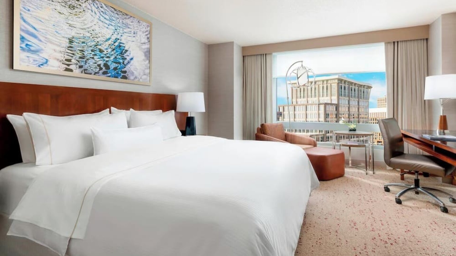 Day use room with work desk and natural light at The Westin Arlington Gateway.