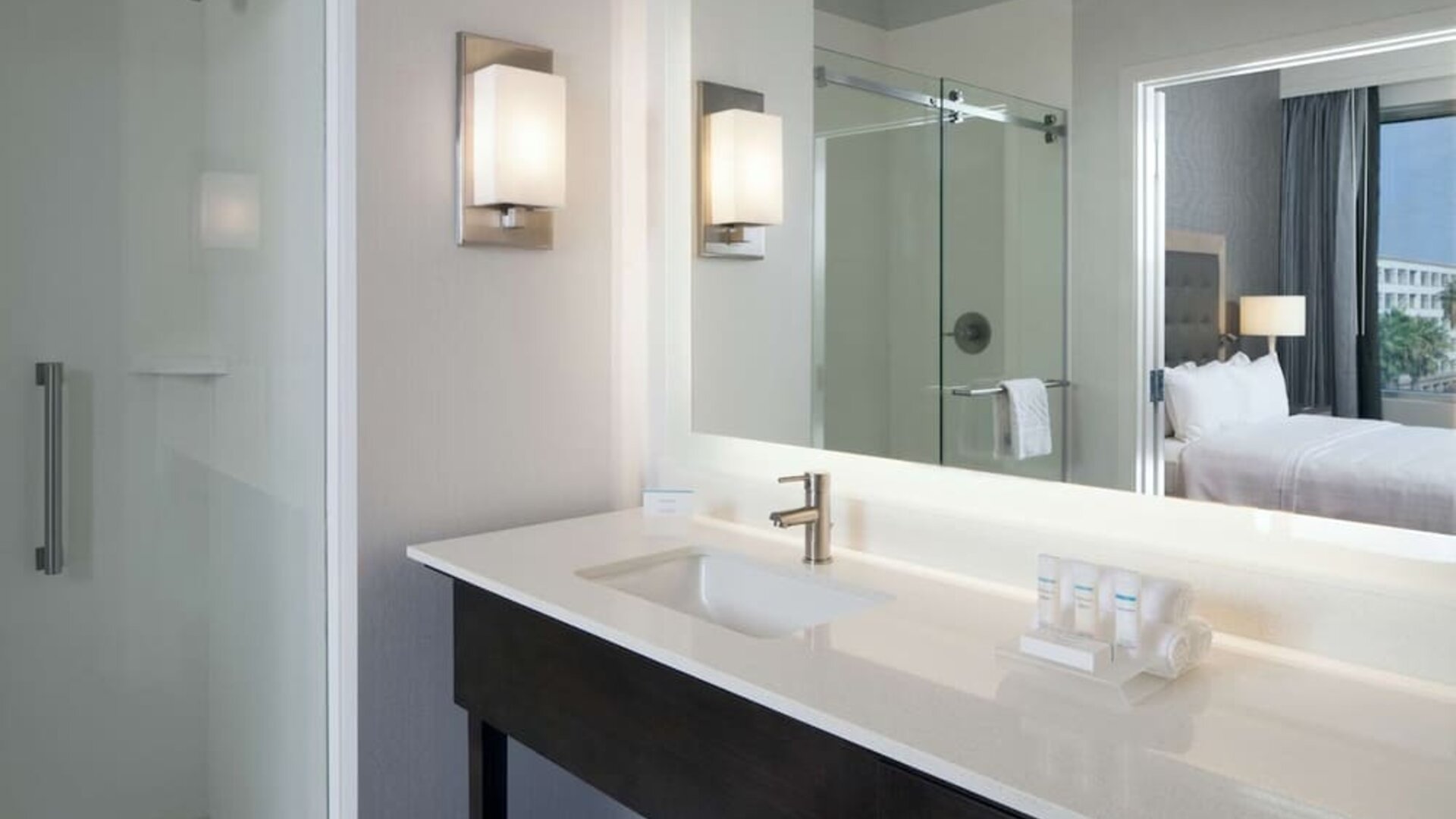Guest bathroom at Homewood Suites By Hilton Los Angeles International Airport.