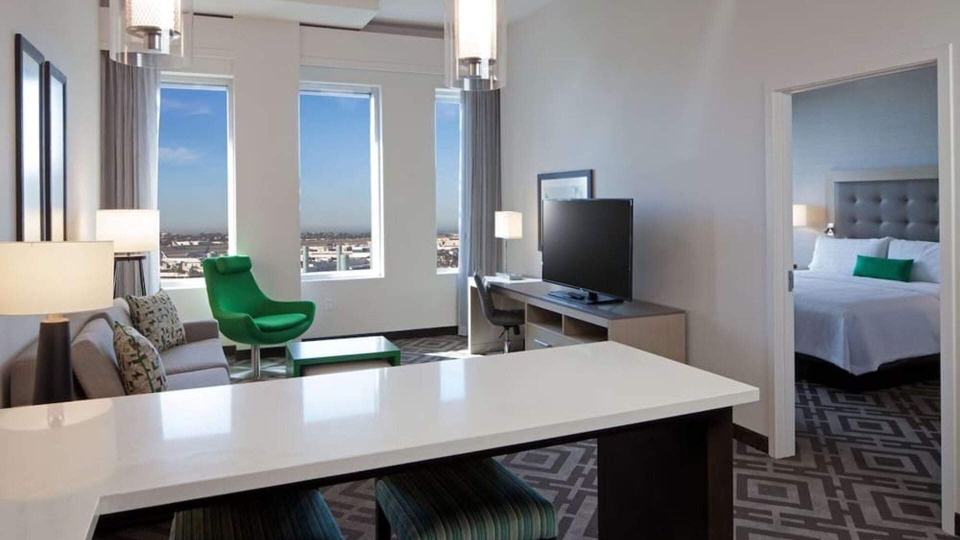 King room at Homewood Suites By Hilton Los Angeles International Airport.