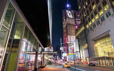 Entrance at Hilton Garden Inn New York/Times Square Central.