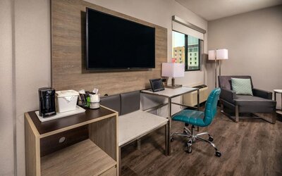 Day use room's workspace at Travelodge LAX By Wyndham.