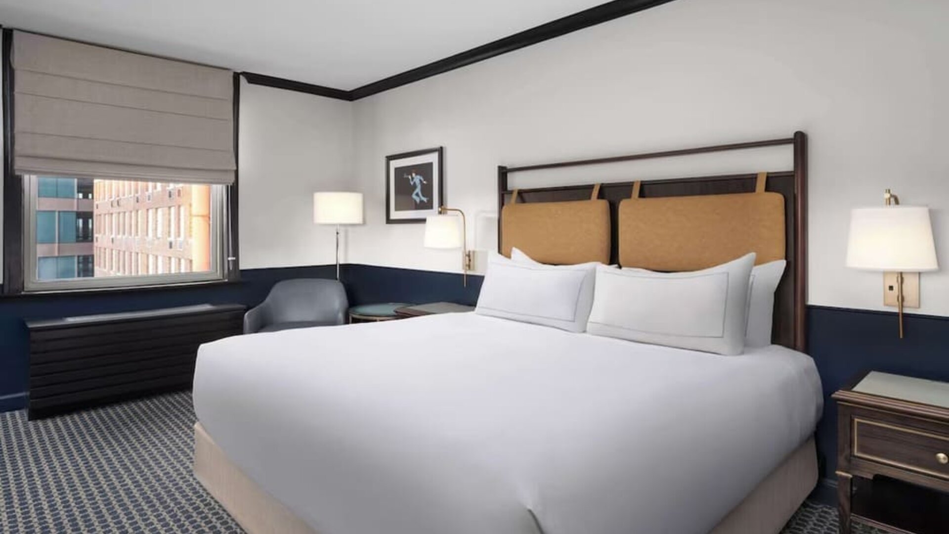 King bed at Hilton Orrington/Evanston.