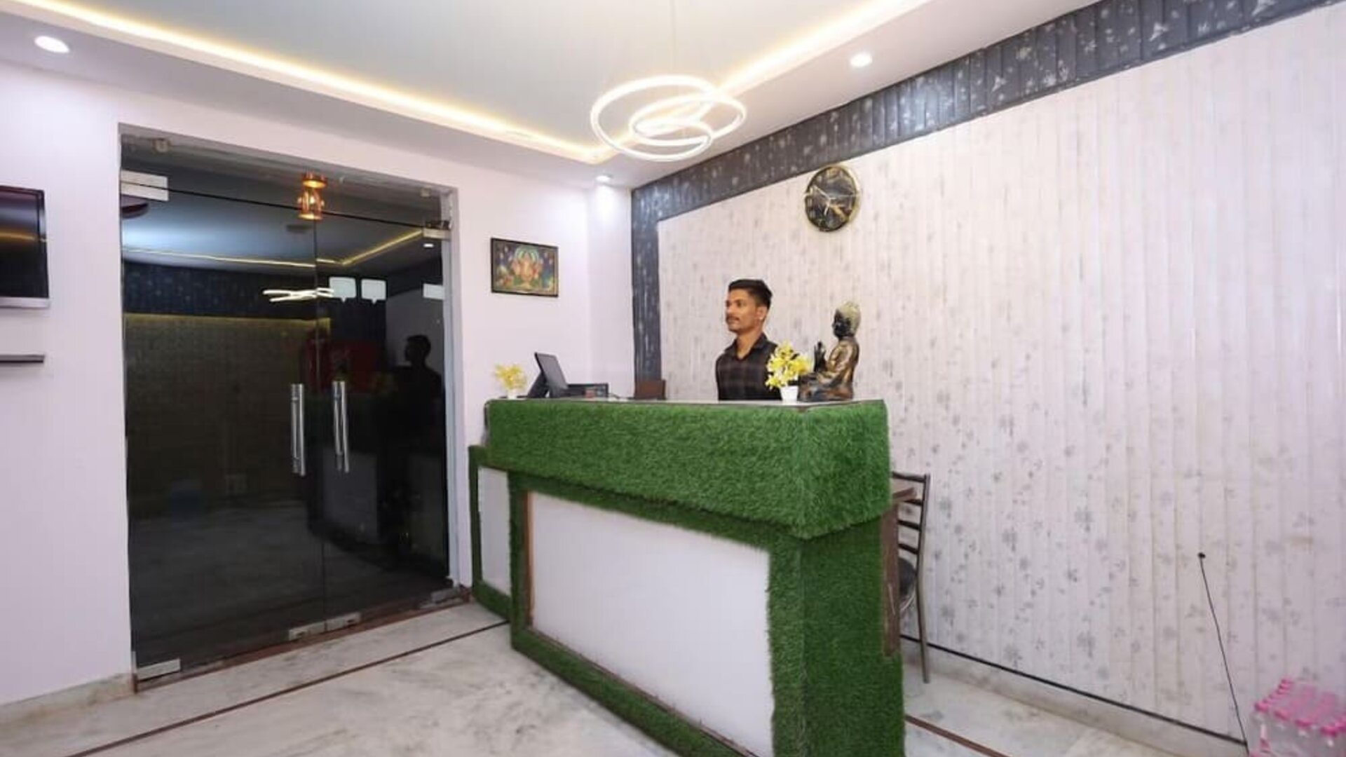 Reception desk at Hotel NoVo Agra.