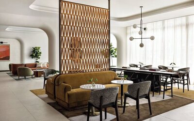 Hotel lobby at Kimpton Theta New York - Times Square.