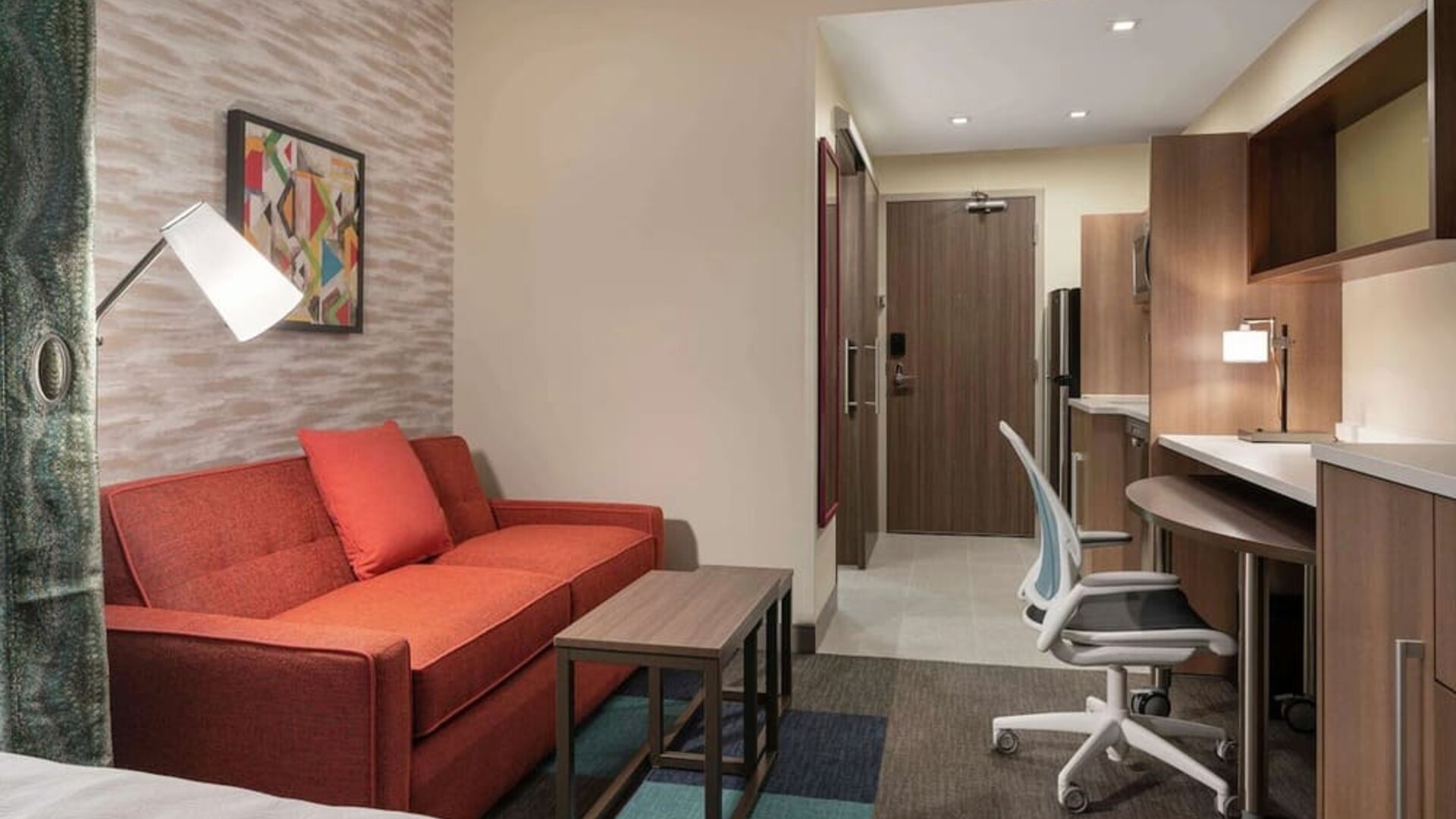 Day use room's workspace at 	Home2 Suites By Hilton Denver Downtown Convention Center.