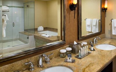 Guest bathroom at DoubleTree By Hilton Seattle Airport.