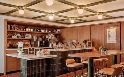 Hotel's coffee shop perfect for coworking at Romer Hell's Kitchen.