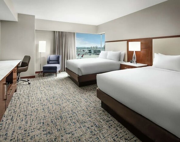 Day use twin room with work desk at Hilton Boston Logan Airport.