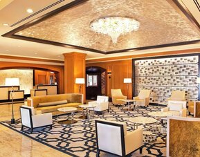 Lobby lounge area at Hilton Short Hills.