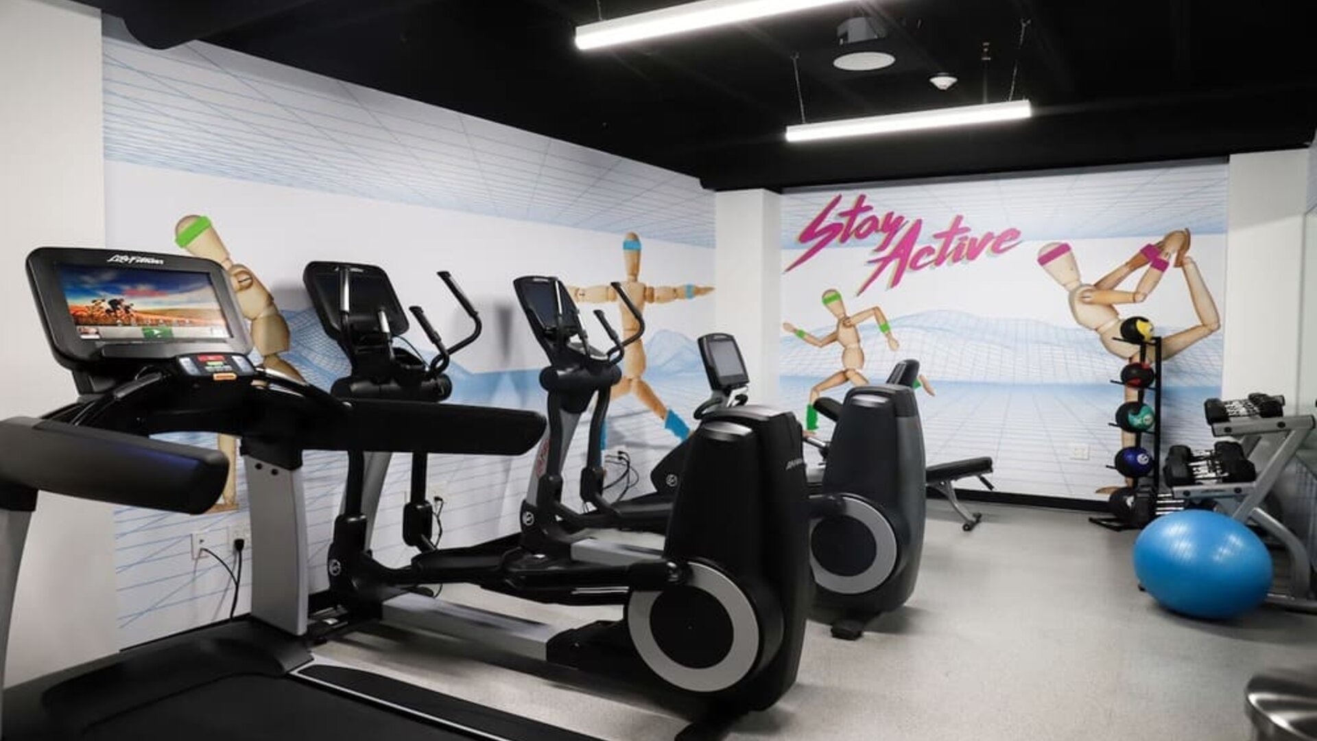 Fitness center available at Hotel Studio Allston.