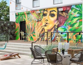 Courtyard perfect for coworking at Hotel Studio Allston.