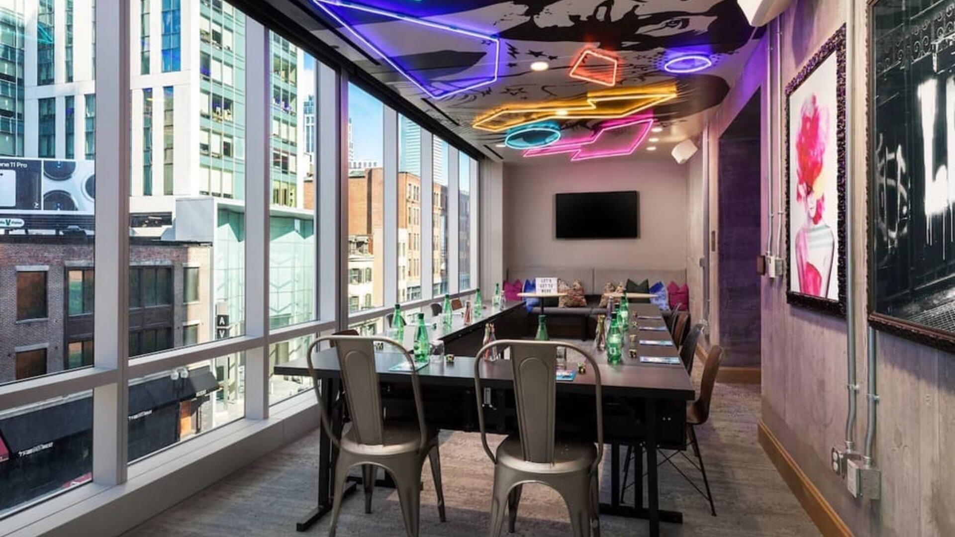 Meeting room with natural light at Moxy Boston Downtown.