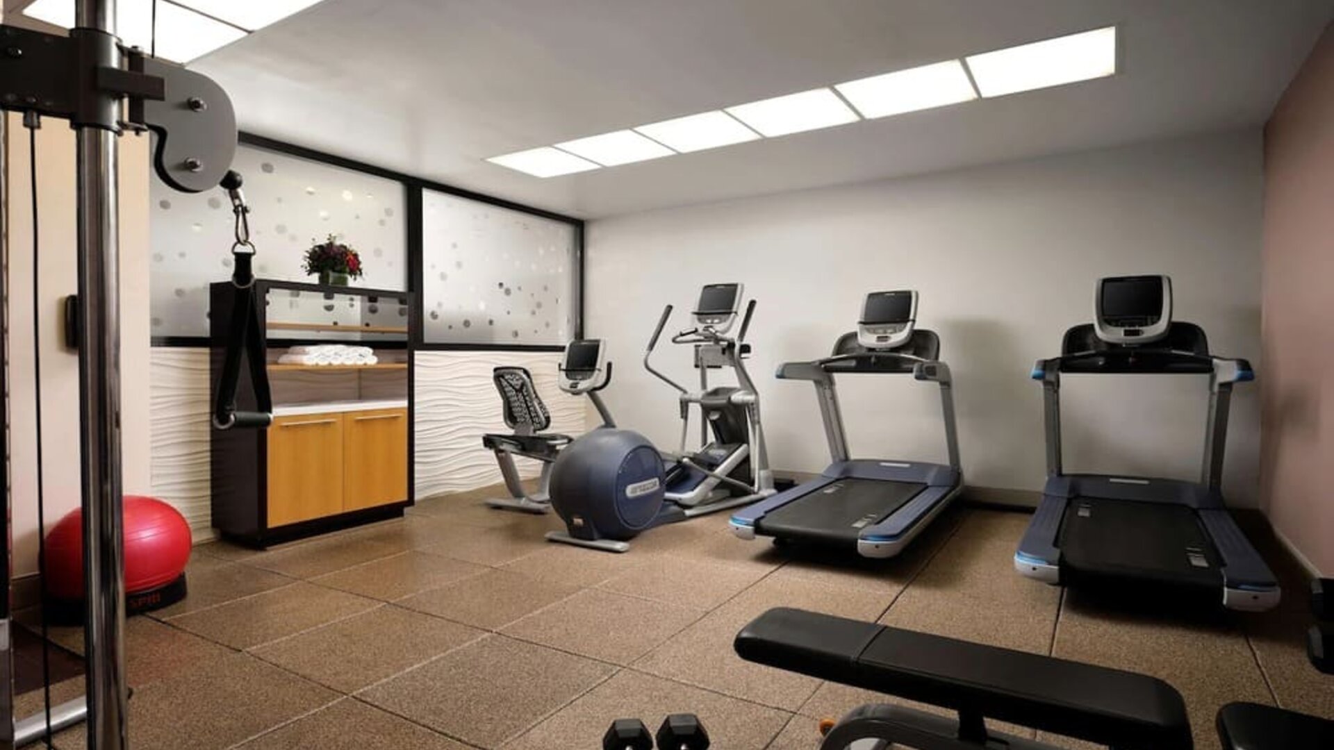 Fitness center at Hilton New York Fashion District.