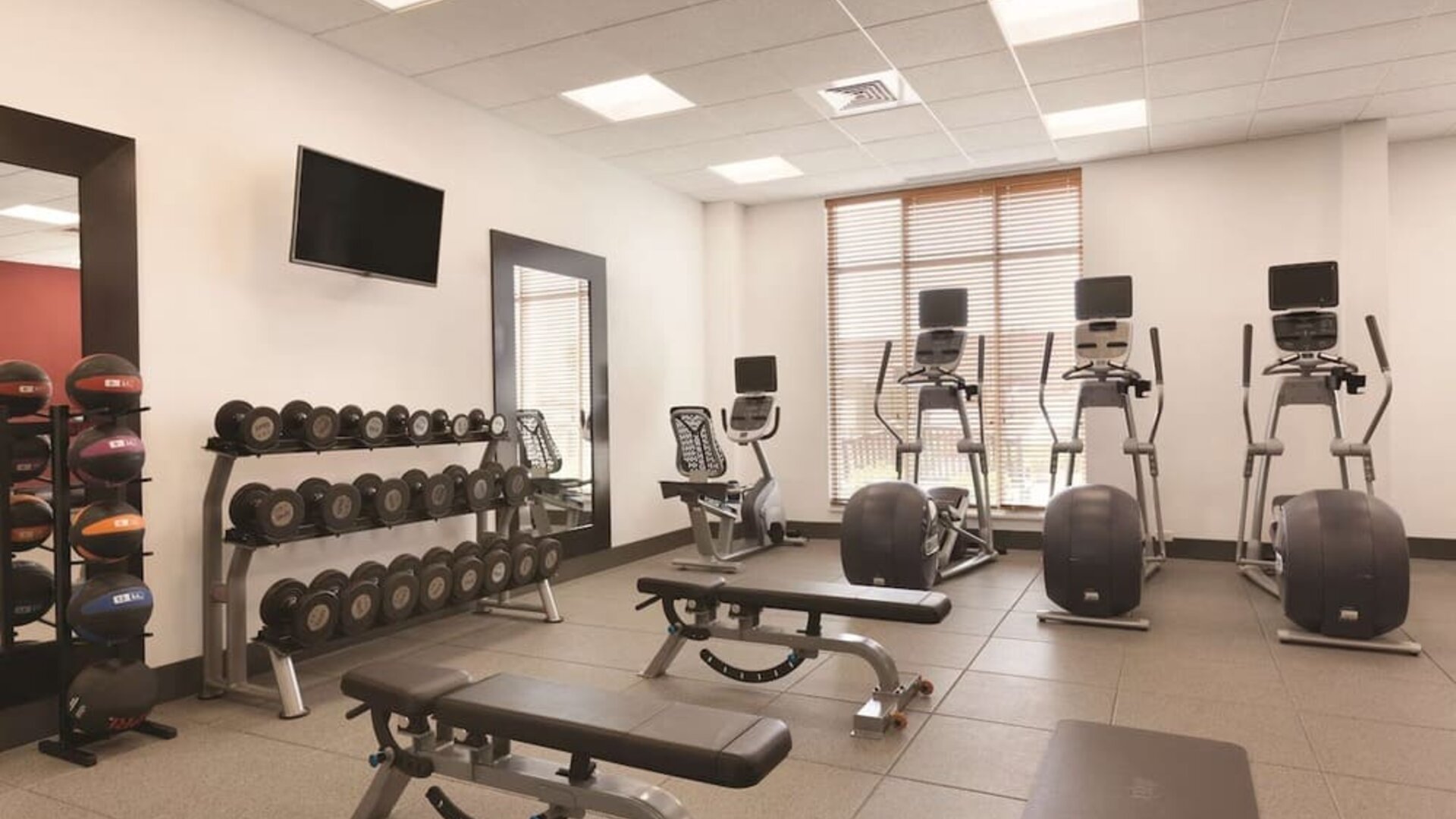 Equipped fitness center at Hilton Garden Inn Boston Logan Airport.