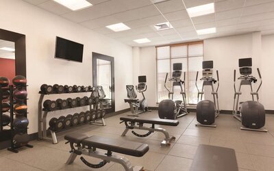 Equipped fitness center at Hilton Garden Inn Boston Logan Airport.