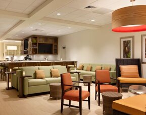 Lounge area perfect for coworking at Hilton Garden Inn Boston Logan Airport.