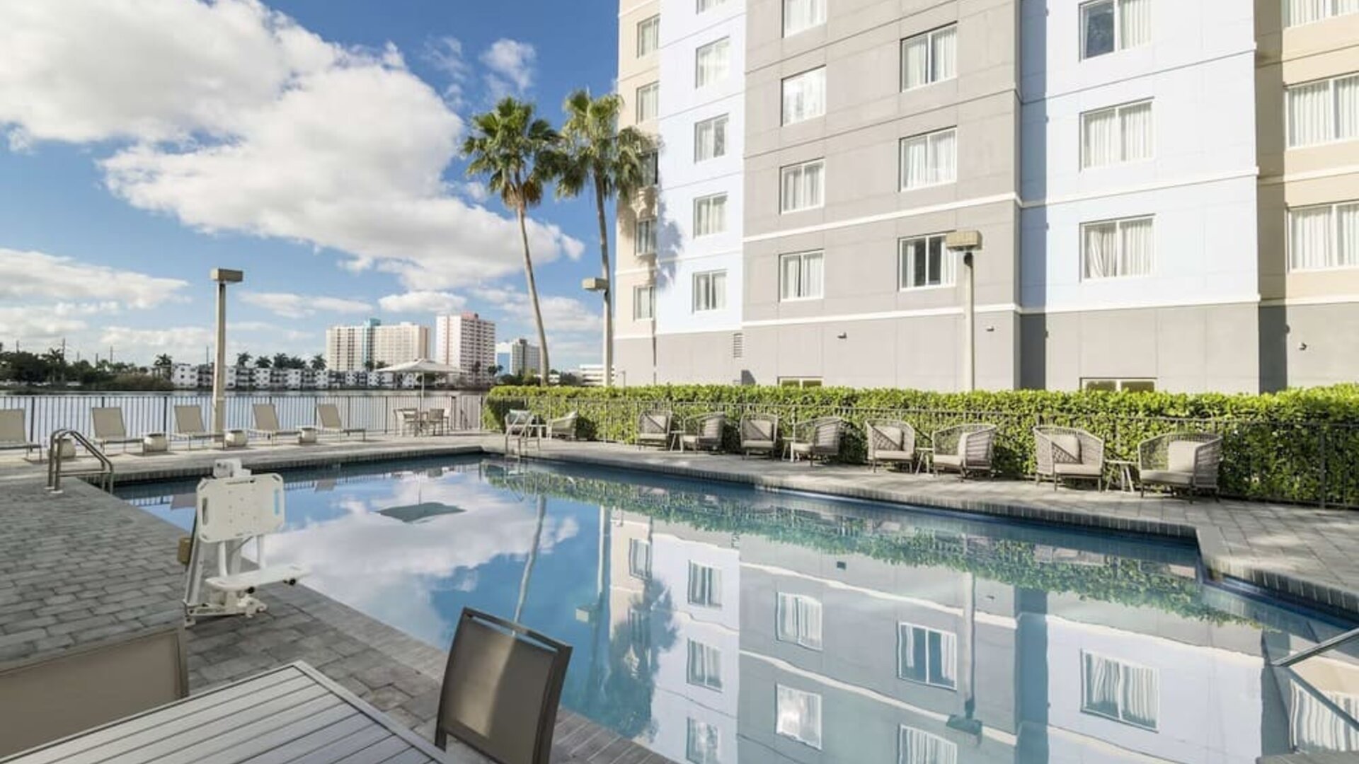 Stunning outdoor pool at Homewood Suites By Hilton Miami Airport-Blue Lagoon.