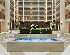 Hotel lobby at Embassy Suites By Hilton Arcadia Pasadena Area.