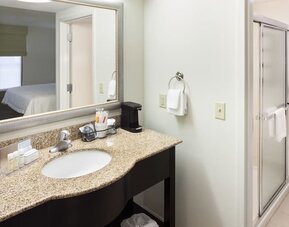 Private guest bathroom at Hampton Inn & Suites Gainesville-Downtown.