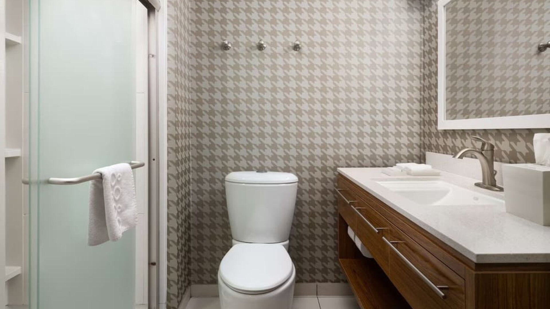 Private guest bathroom with shower and free toiletries at Home2 Suites By Hilton Charleston Airport/Convention Center.