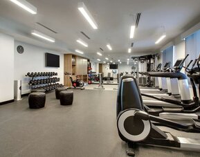 Well equipped fitness center at The Rose Hotel Chicago O’Hare, Tapestry Collection By Hilton.