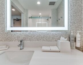 Private guest bathroom at Home2 Suites By Hilton Dallas Medical District Lovefield.