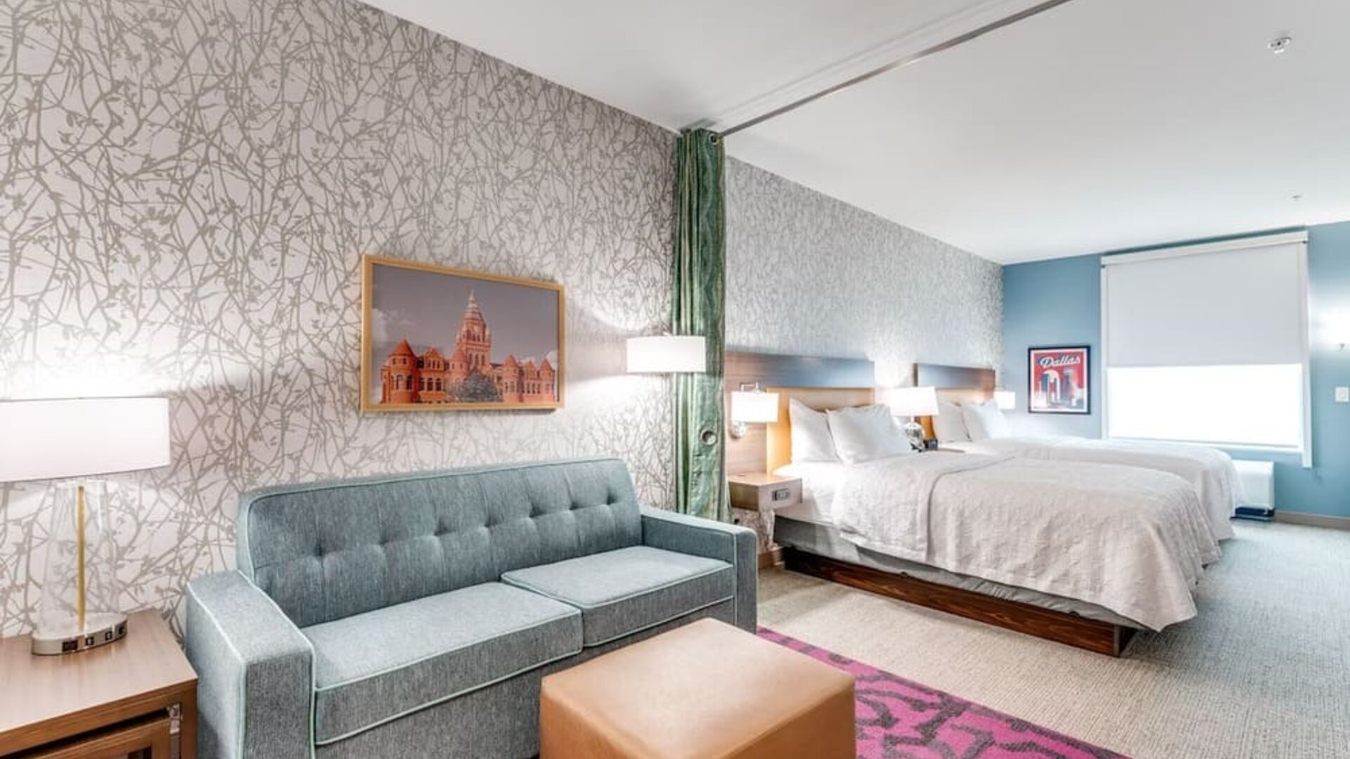 Day use twin room with work desk and living area at Home2 Suites By Hilton Dallas Medical District Lovefield.