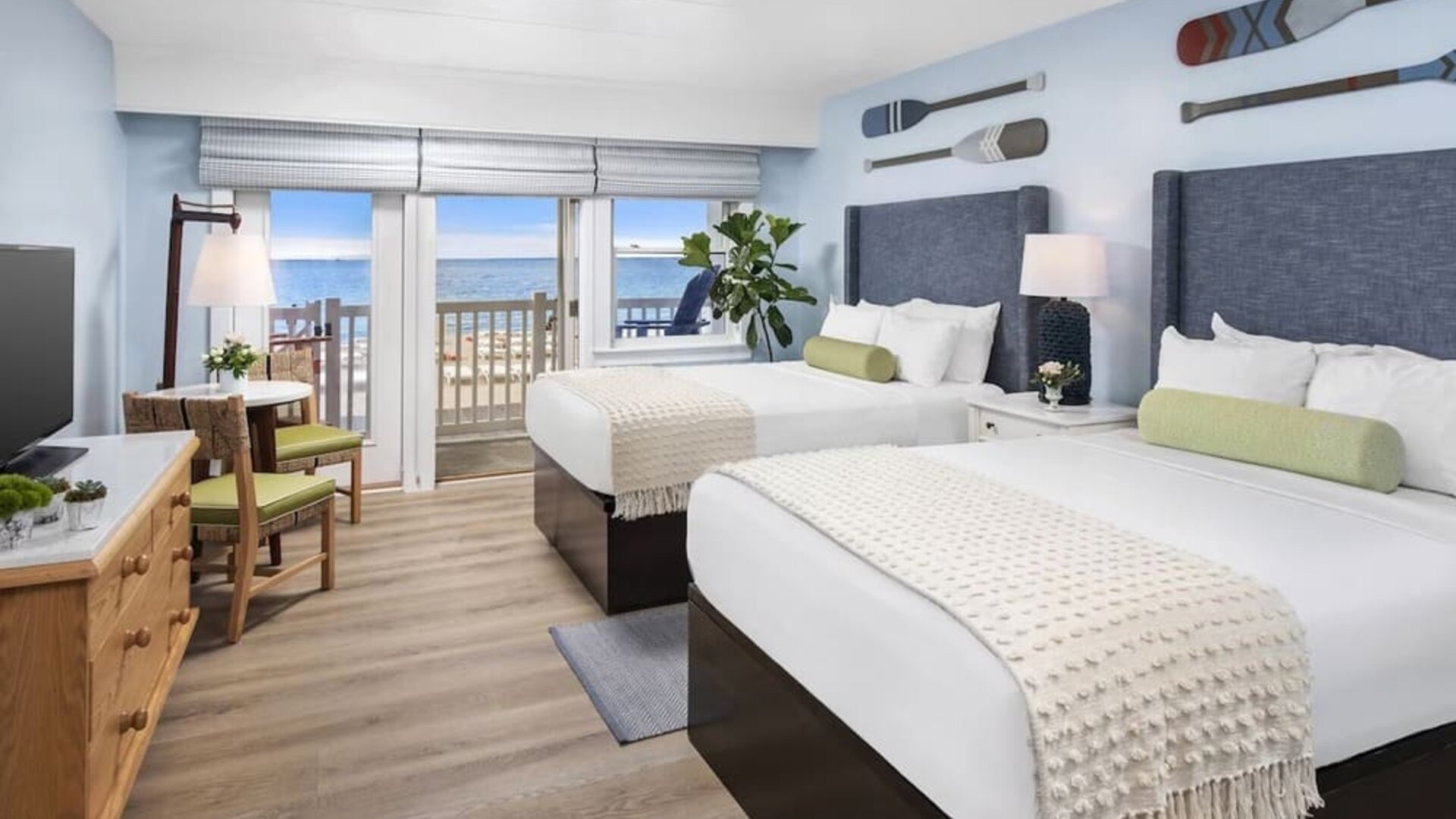 Day use twin room with workspace and balcony at Sea Crest Beach Hotel.