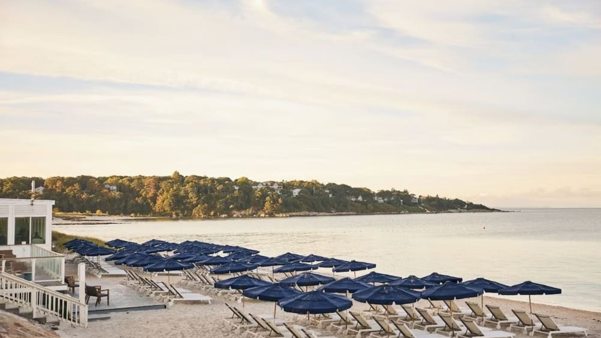 Beach lounge chairs at Sea Crest Beach Hotel.