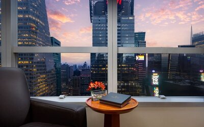 Lounge with city views at Millennium Hotel Broadway Times Square.