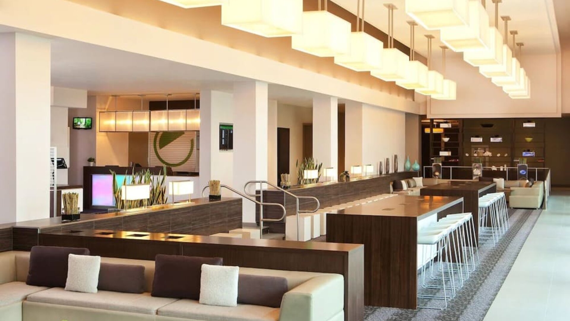 Lounge area and workspace at Element Miami International Airport.